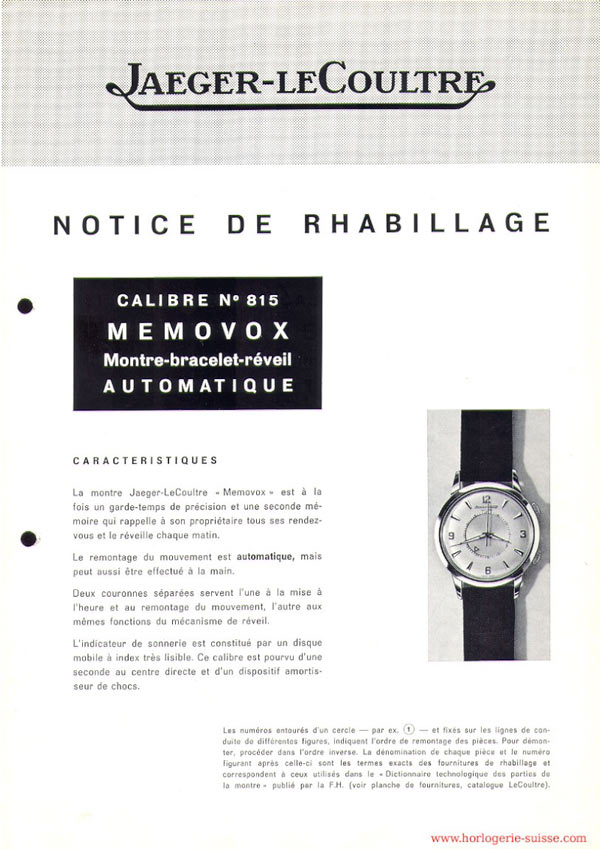 Notice de rhabillage jaeger memovox