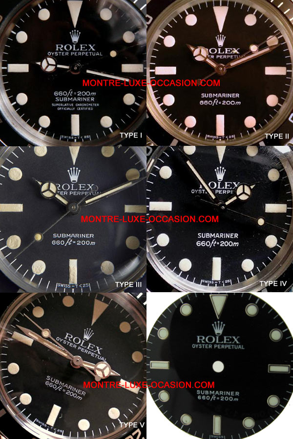 Rolex Submariner 5513 6 types de cadrans mark rolex-submariner-5513-types-cadrans-mark